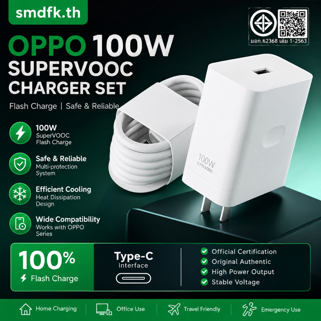 ชุดชาร์จเร็ว OPPO SuperVOOC 100W หัวชาร์จ+สาย Type-C 1/1.5/2ม. ไฟนิ่ง ทนร้อน สำหรับ Reno Find A Series ราคาถูก Shopee Lazada