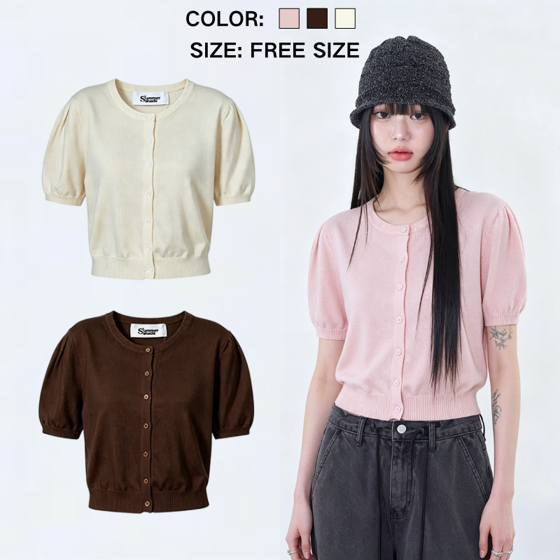 Macaron knit top เสื้อไหมพรม คาดิแกนแขนสั้น ผ้านุ่ม สไตล์เกาหลีหวาน