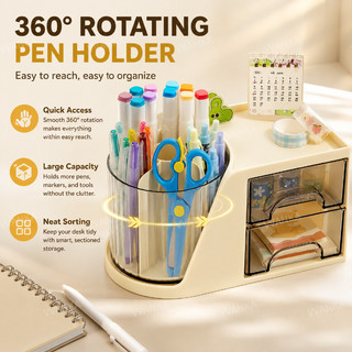 Desk Storage Caddy Makeup Brushes Holder Pen Organizer with Drawers
