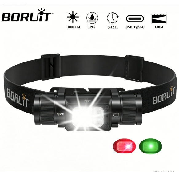 BORUIT HP360 ไฟหน้าแบบชาร์จไฟได้ IP67 กันน้ํา สว่างมาก 800LM สําหรับตั้งแคมป์ งานกลางคืน สถานการณ์ฉุกเฉินที่บ้าน