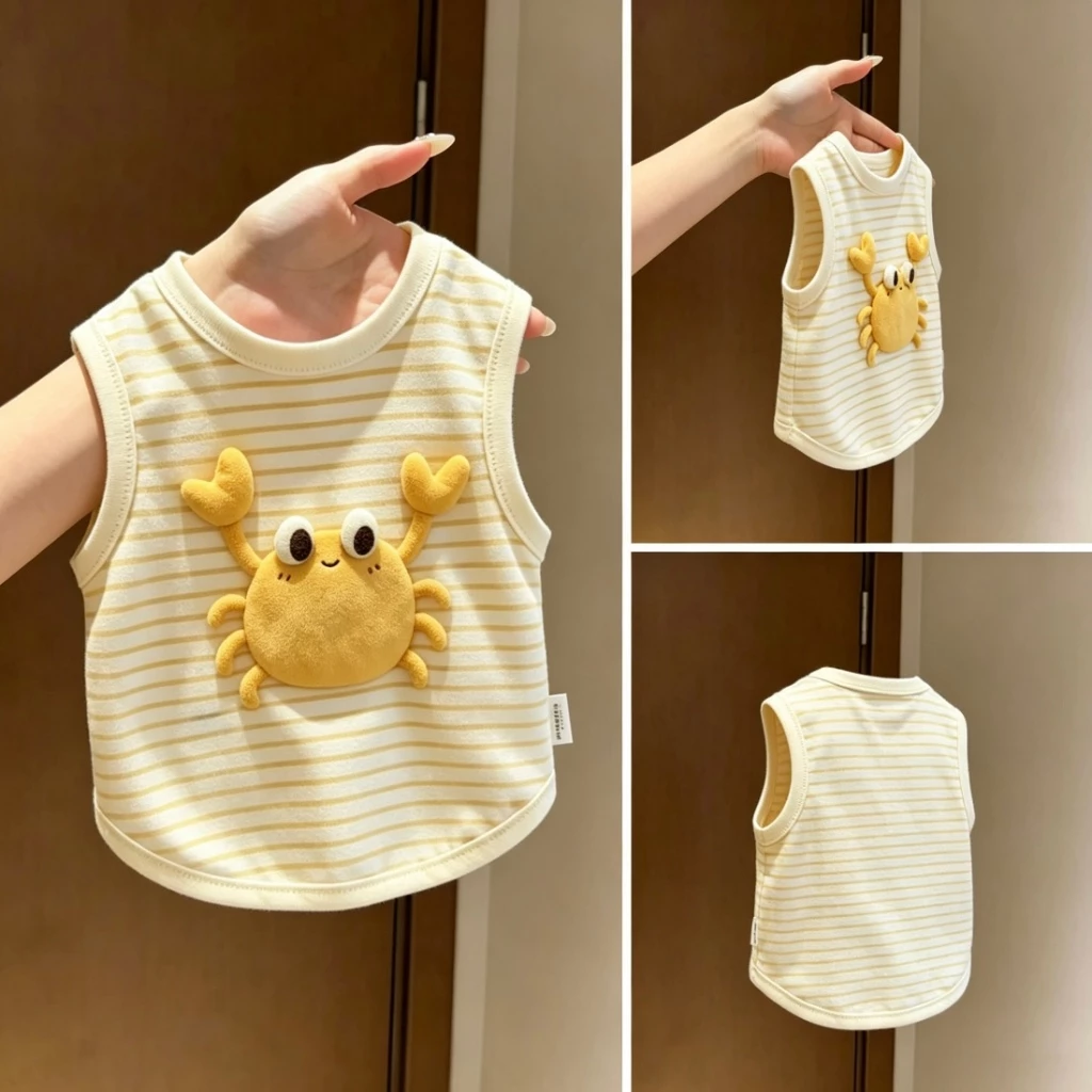 [คลังสินค้าพร้อม] สีเหลืองลายสามมิติปูสัตว์เลี้ยงเสื้อกั๊กระบายอากาศฤดูร้อน thumbnail 3