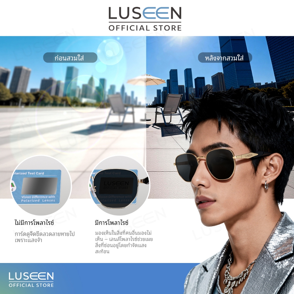 LUSEEN แว่นกันแดดโพลาไรซ์ ป้องกันรังสี UV400 สำหรับปกป้องดวงตา ดีไซน์แฟชั่น สำหรับผู้ชายและผู้หญิง AG21022 รูปที่ 3