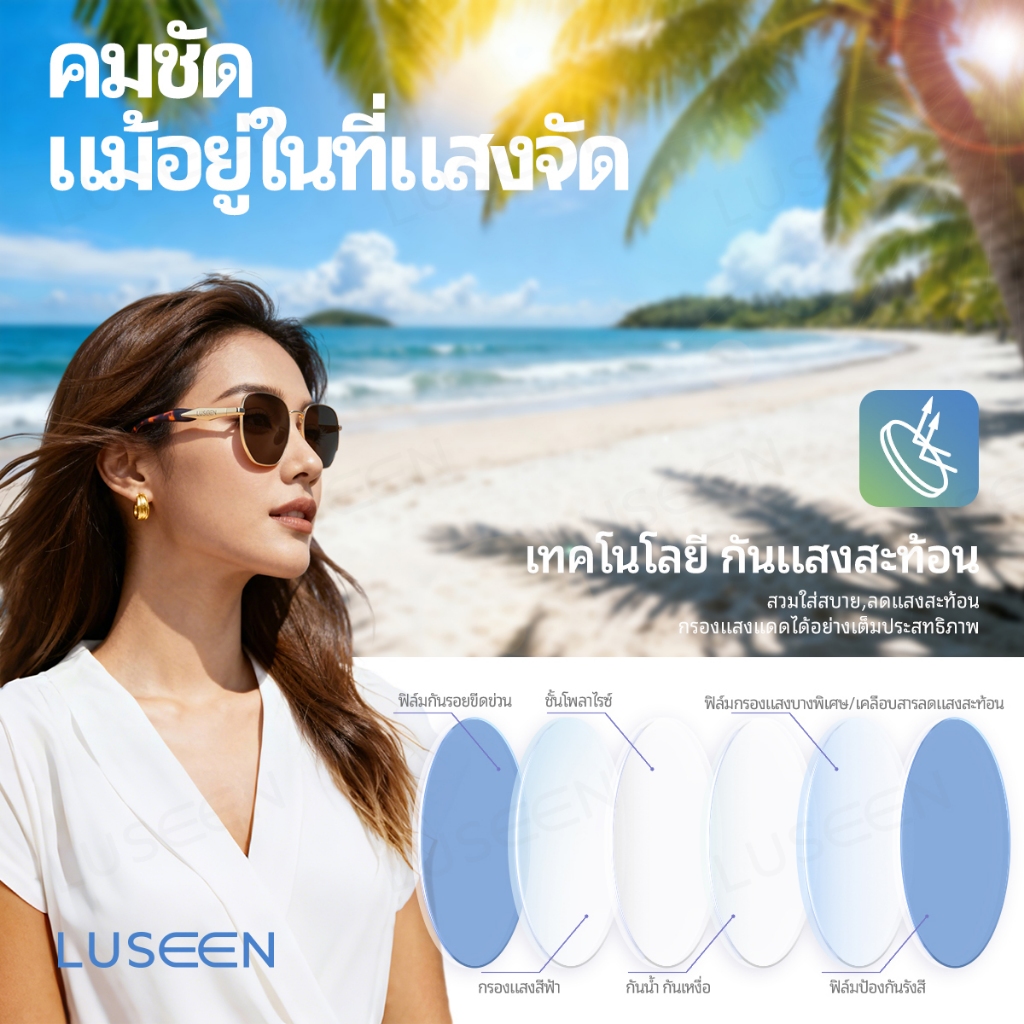 LUSEEN แว่นกันแดดโพลาไรซ์ ป้องกันรังสี UV400 สำหรับปกป้องดวงตา ดีไซน์แฟชั่น สำหรับผู้ชายและผู้หญิง AG21022 รูปที่ 2