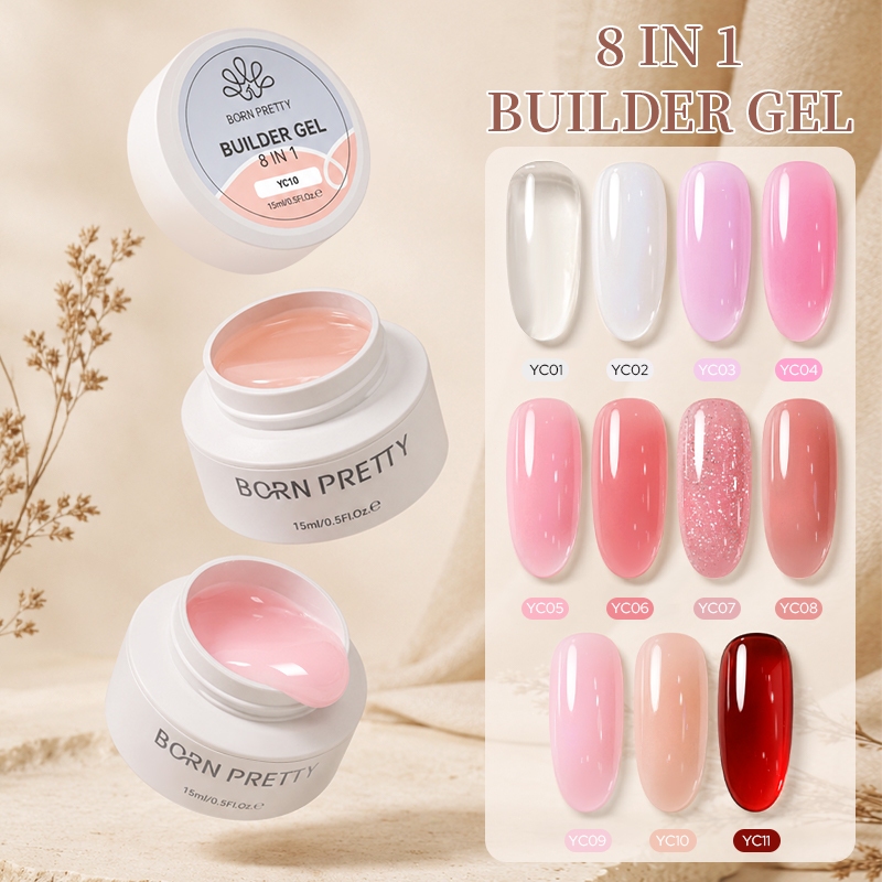 【Local】BORN PRETTY 8 IN 1 Nail Builder UV Gel Nail Extension Clear Milky White Smooth UV Nail Gel for Extension Long Lasting Hard Gel Nail Strength Nail Art Design 15ml