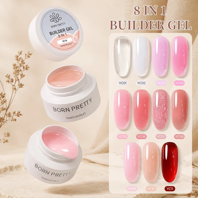 BORN PRETTY 8 IN 1 Nail Builder UV เจลต่อเล็บ Milky White Nude Smooth Hard Gel Soak Off LED UV Self Leveling เจลเคลือบเงาเล็บ 15ml