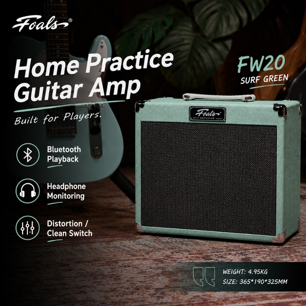 GHOSTFIRE FOALS FW20 20W กีตาร์บลูทูธกีตาร์ไฟฟ้า Amp แบบพกพาลําโพงฝึกหูฟังอินพุต AUX