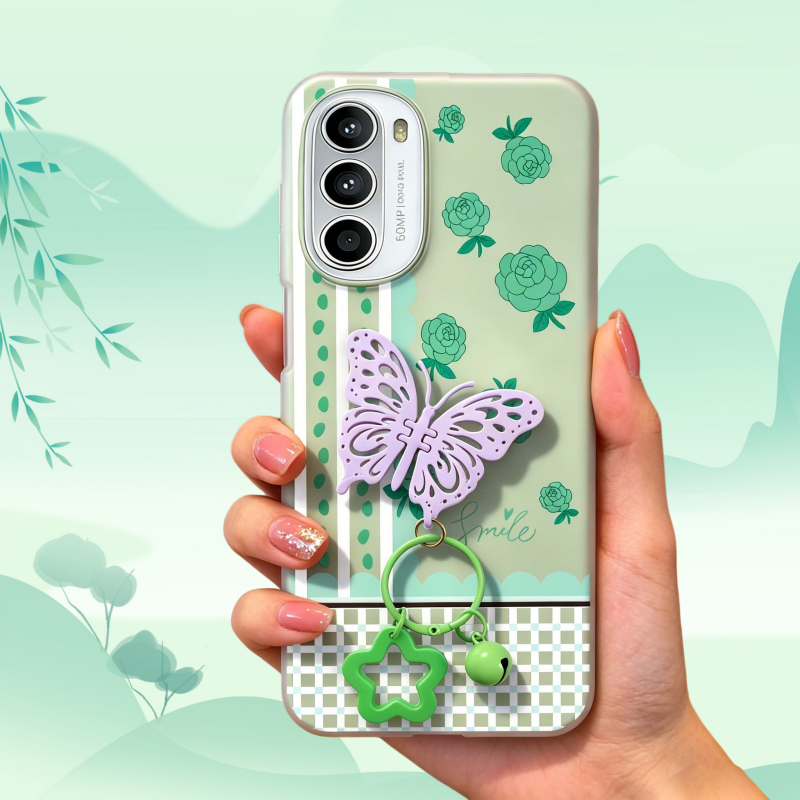 เคสโทรศัพท์ผีเสื้อสีลูกกวาด Motorola Moto G86 Power G85 G84 G82 G75 G73 G66J G64 G62 G60 ปลอกแหวนมือ