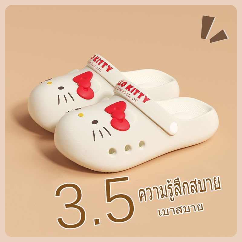 รองเท้าแตะ Hello Kitty ของแท้ สำหรับผู้หญิง ฝีพื้นหนากันลื่น สวมใส่ได้ทั้งภายในและภายนอก