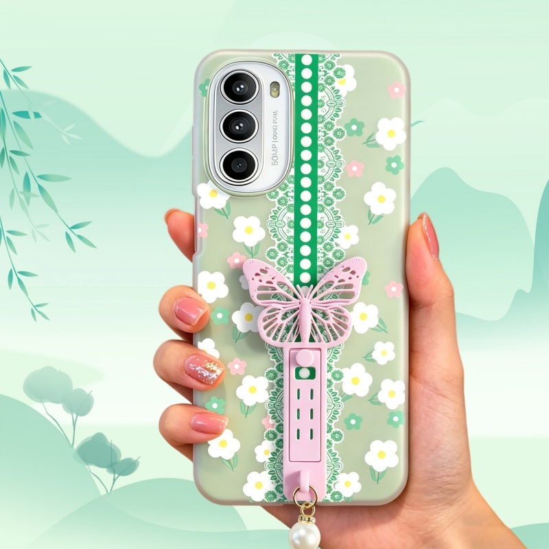 ลูกไม้ดอกไม้ผีเสื้อผู้ถือเคสโทรศัพท์ Motorola Moto G86 Power G85 G84 G82 G75 G73 G66J G64 G62 G60 ปล