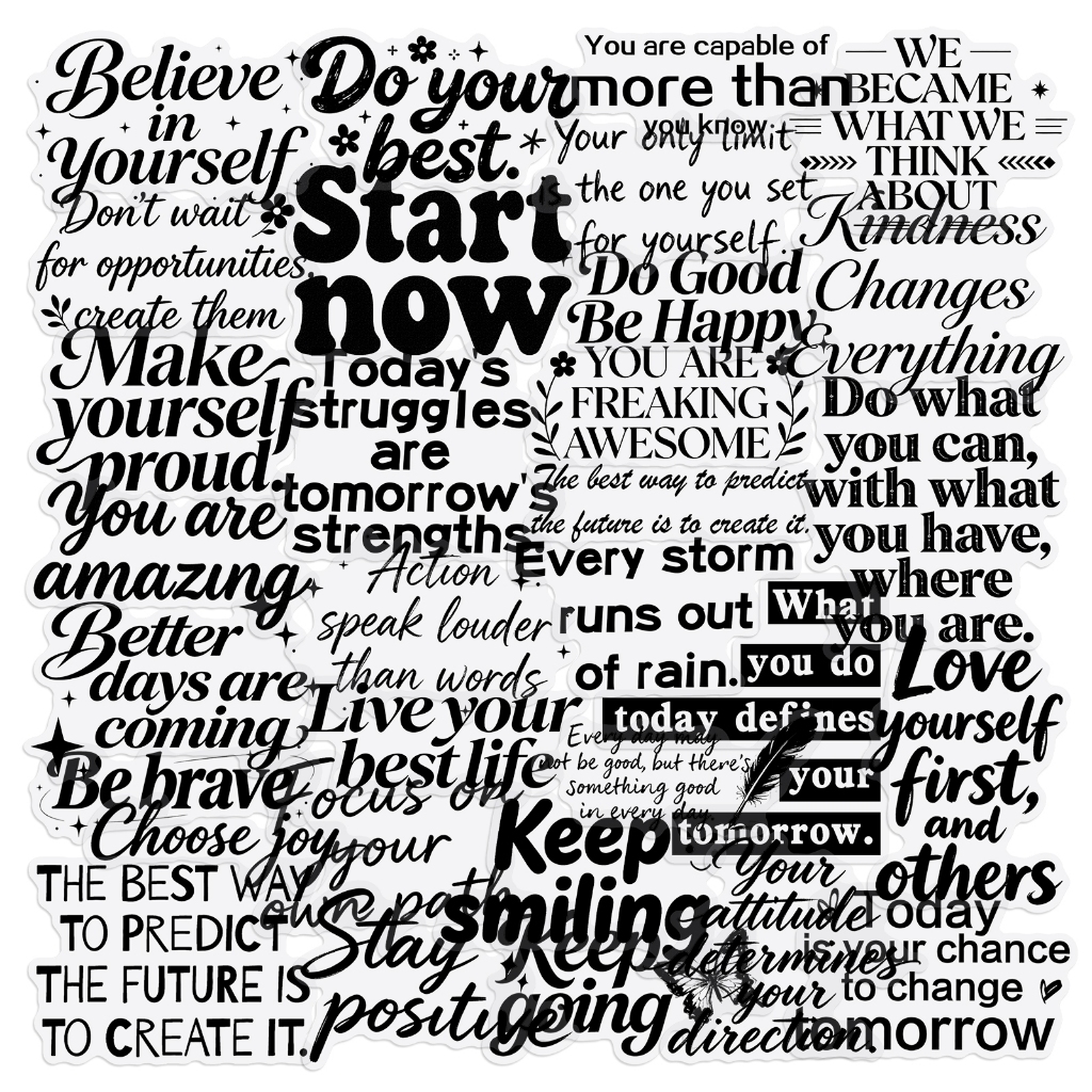 50ชิ้น ‌แรงบันดาลใจภาษาอังกฤษ Prase สติกเกอร์โปร่งใสกันน้ําสําหรับ Tumbler แล็ปท็อปเคสโทรศัพท์รถสติกเกอร์ Graffiti Creative DIY