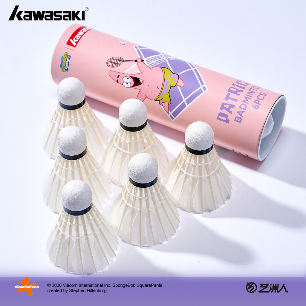 Kawasaki 6 ชิ้น ลูกแบดมินตันฝึกซ้อม ลายสพันจ์บ็อบ ขนห่าน