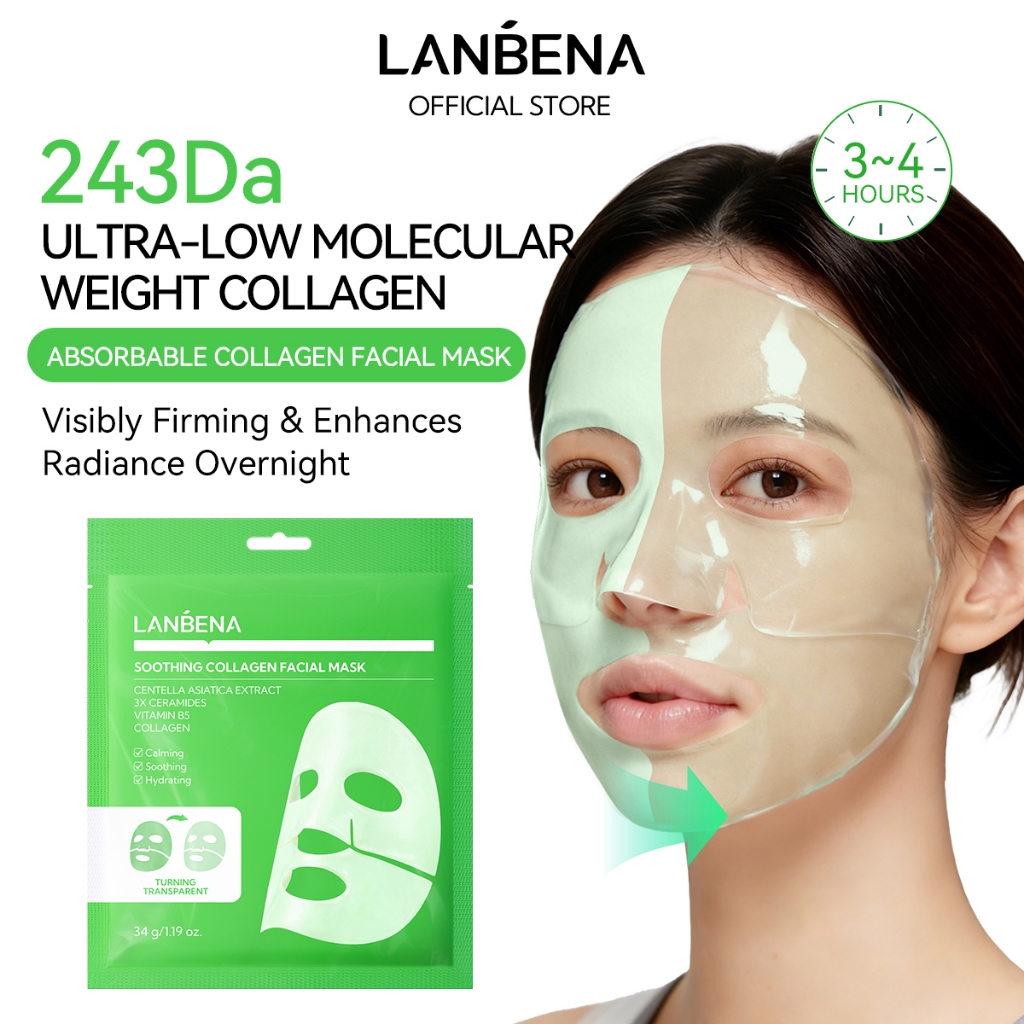 LANBENA Collagen Repair Barrier Glowing Mask 34g Whitening Soothing Hydrating Sensitive Skin Pore Minimizing Firming Anti-Aging Sheet Mask สกินแคร์