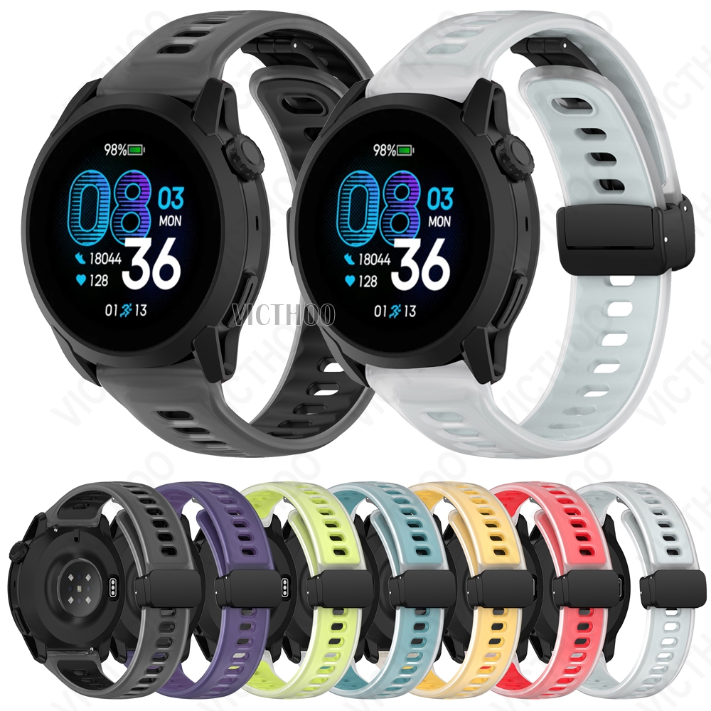 สายซิลิโคนทนทานพร้อมหัวเข็มขัดโลหะแม่เหล็กยางนาฬิกาสปอร์ตสําหรับ COROS PACE 4 / PACE 3