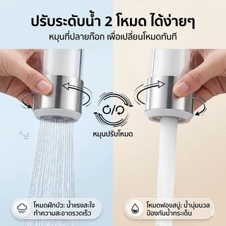 หัวต่อก๊อกน้ําพร้อมไส้กรอง ปรับได้ 2 โหมดการไหล ป้องกันน้ํากระเซ็น หมุนได้ 360 องศา กรองละเอียด 0.1 ไมครอน