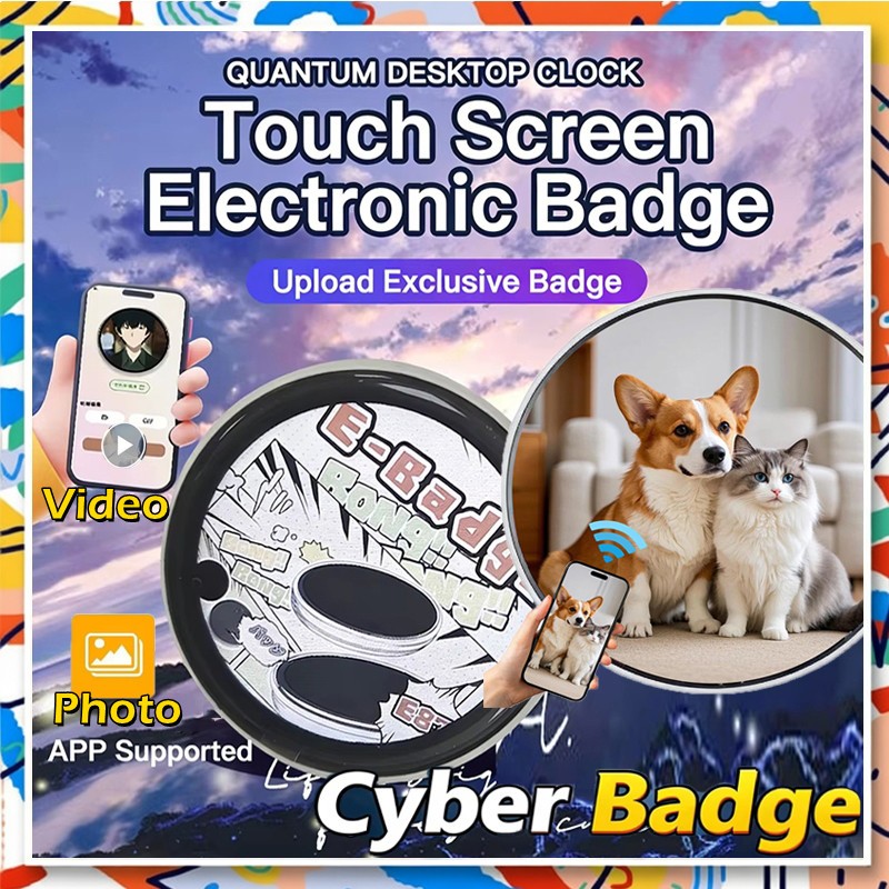 อะนิเมะ E-Badge Display Pin 1.7 นิ้วหน้าจอสัมผัสปุ่ม LED สะสม Cyber แบบไดนามิกของขวัญสําหรับ Otaku แฟนและเพื่อน