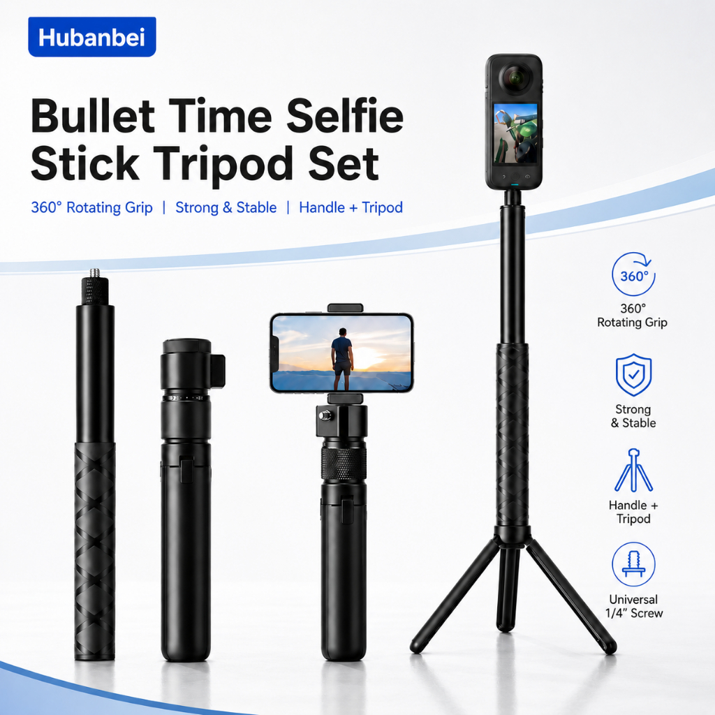 ด้ามจับขาตั้งกล้อง Bullet Time สำหรับ Insta360 X5/X4/X3, DJI OSMO Pocket 3, GoPro – หมุนได้ 360°, รองรับสกรู 1/4", รับน้ำหนักได้ 6 ปอนด์