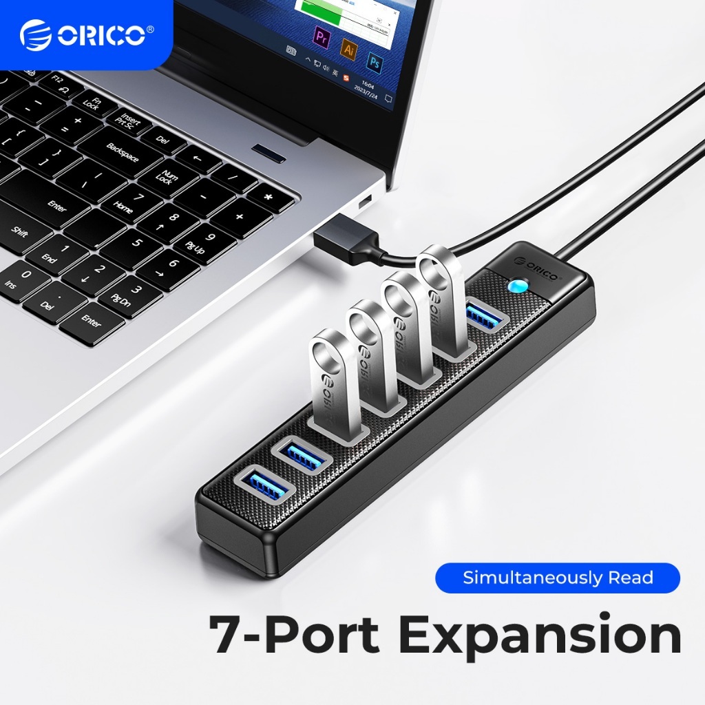ORICO PW7U 7-Port USB 3.0 Hub ความเร็วสูง 5Gbps Multi Splitter พร้อมพลังงานภายนอกสําหรับแล็ปท็อปพีซี
