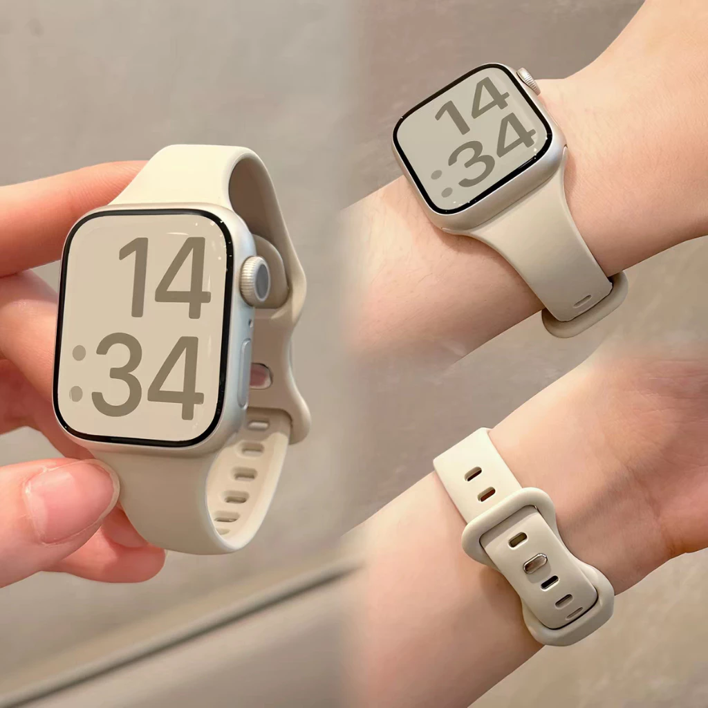 สายซิลิโคนสําหรับ Apple Watch band ผู้หญิง Slim Thin Series Ultra 11/10/9/8/7/6/5/4/3/2/1 SE 38 มม.40/41/42/44/45 มม.46 มม.49 มม.