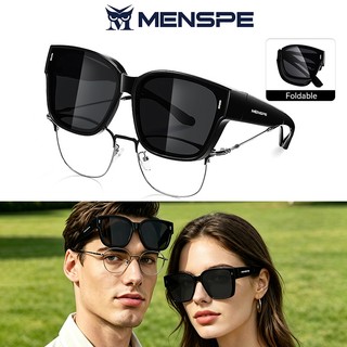แว่นกันแดด MENSPE แว่นตาสายตาสั้นแบบพับได้ฝาครอบ TAC แว่นกันแดดโพลาไรซ์พับพอดีแว่นตาผู้ชายผู้หญิง UV400 สวมใส่แว่นตาป้องกันแสงสะท้อน
