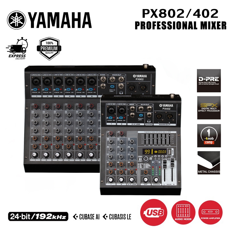 Yamaha PX Series มิกเซอร์เสียงระดับมืออาชีพ PX402 / PX802, คอนโซลผสม 4/8 ช่องพร้อมปรีไมโครโฟน D-PRE,