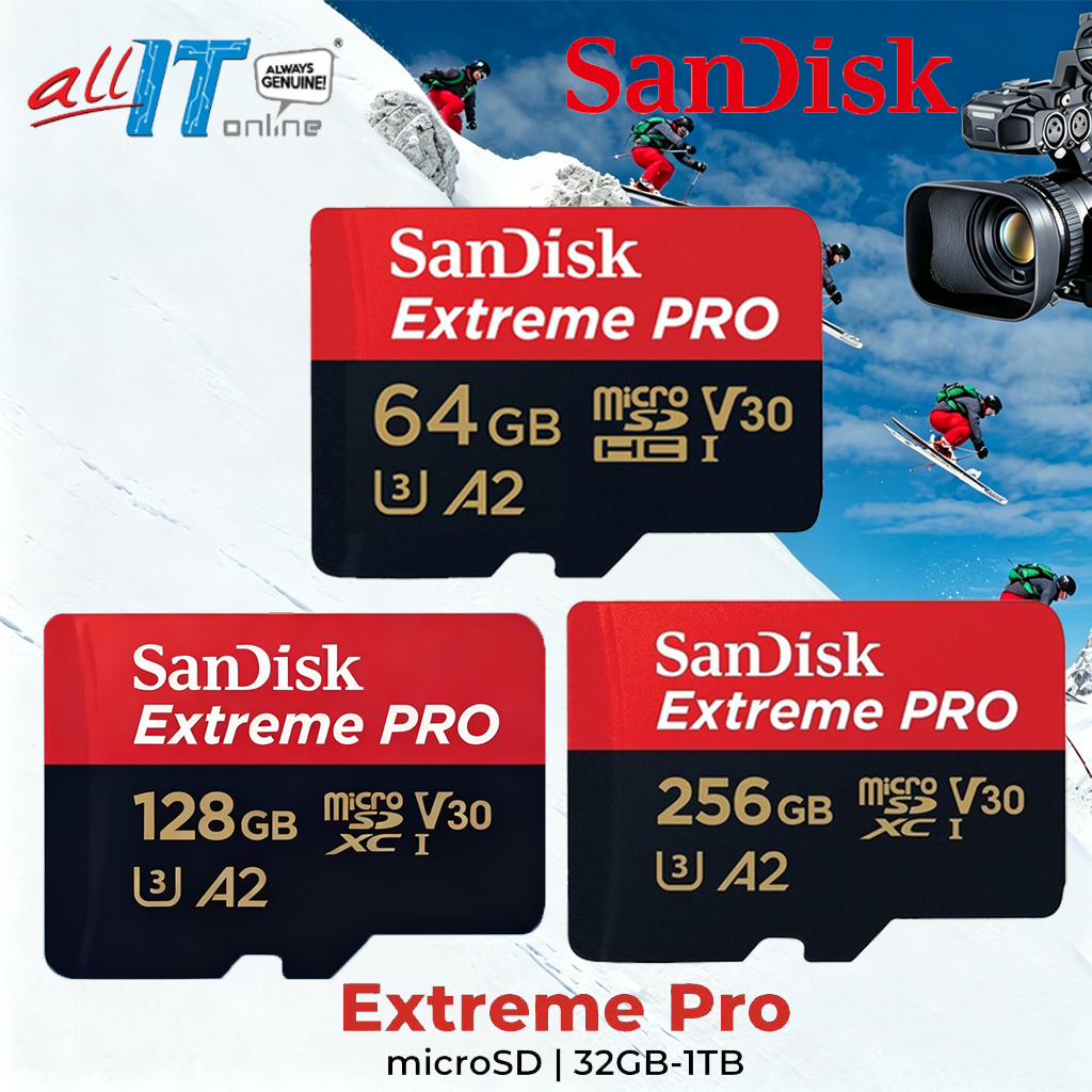 SanDisk Extreme Pro MicroSD การ์ด 1TB, 512GB, 256GB, 128GB | ความเร็วอ่าน 200MB/s | UHS-I U3 V30 | ทนทานสูง สำหรับวิดีโอ 4K/8K, CCTV และเกมมิ่ง