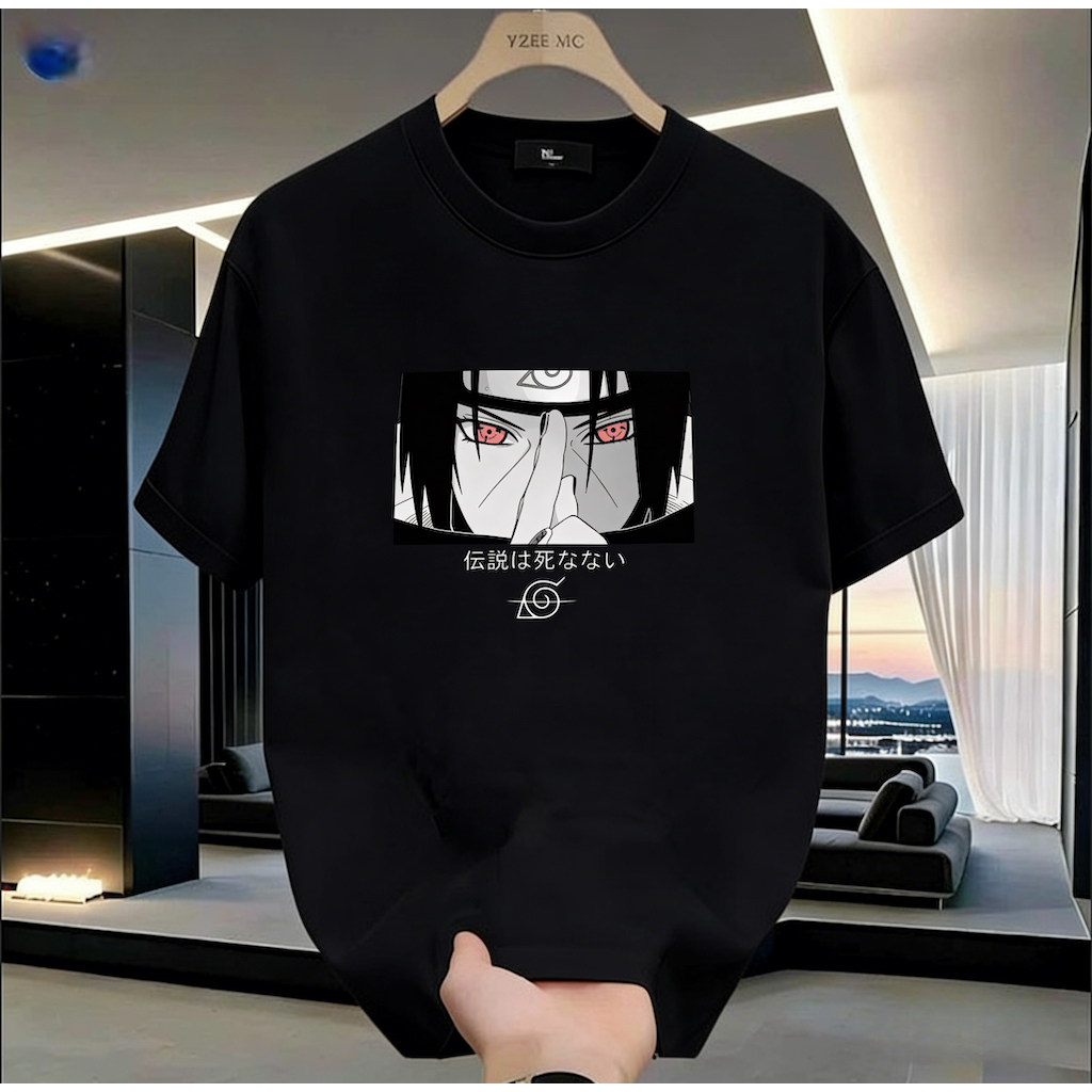 นารูโตะอุจิวะอิทาจิเขียนรอบตาพิมพ์แขนสั้นเสื้อยืดผู้ชายผู้หญิงสไตล์เดียวกันหลวมสบายๆด้านบนฤดูร้อนอะนิเมะสไตล์ครึ่งแขน