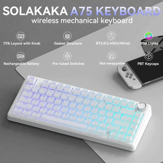 SOLAKAKA A75 คีย์บอร์ดเกมมิ่ง Mechanical Keyboard Tri-Mode RGB ขนาด 75% คีย์บอร์ดไร้สาย มี Knob