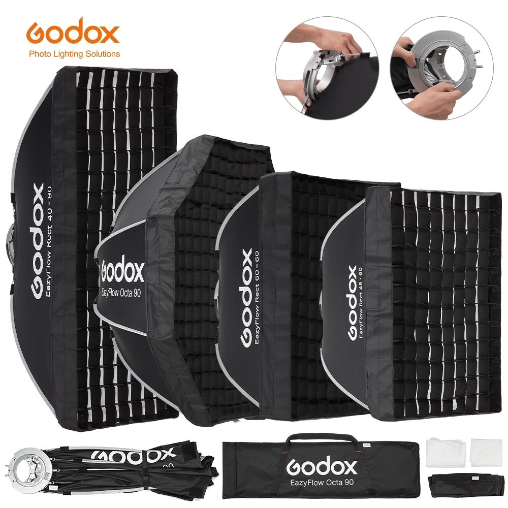 Godox EazyFlow ซอฟท์บ็อกซ์แบบพับได้ Quick Release Bowens Mount สําหรับไฟสตูดิโอ