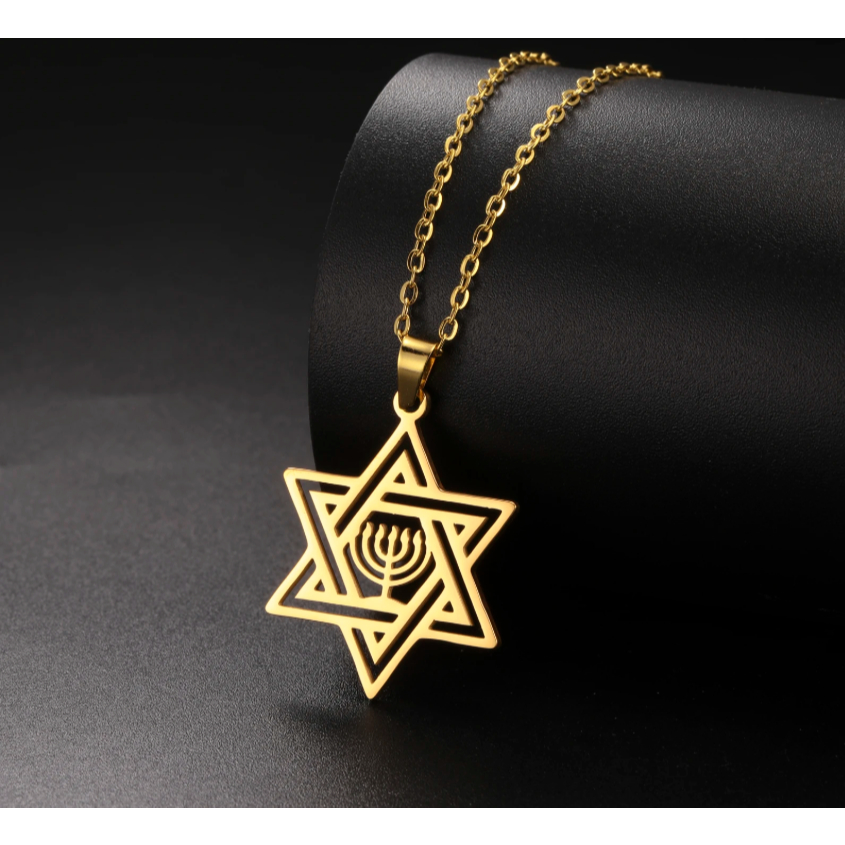 SKYRIM Hebrew Chai Jewish Menorah Hanukkah สร้อยคอผู้หญิง Star of David สร้อยคอสแตนเลส Amulet เครื่อ
