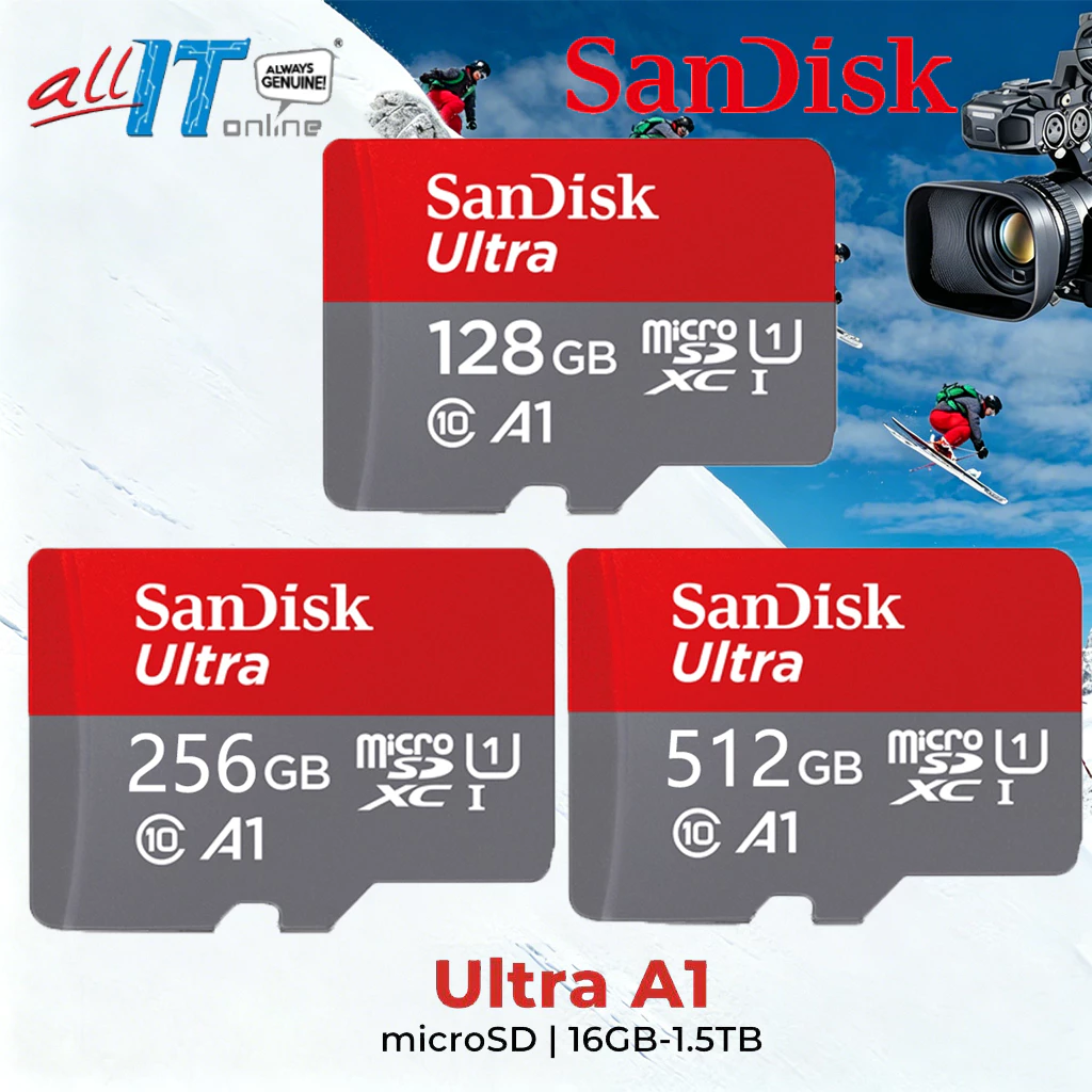 Sandisk Ultra Micro SD Card 128/256/512GB SDXC Class10 A1 Speed 140mb/s,150mb/s (SDSQUAB) mobile tab A1 UHS-I U1 memory card โทรศัพท์ แท็บเล็ต APACER