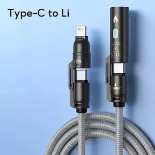 สายเคเบิลข้อมูลจุดระเบิดคอยล์ 240W พร้อม USB-A/Lightning + Dual Type-C, 5FT สายเคเบิลข้อมูลแบบถักไนลอน, ชาร์จ MacBook ได้อย่างรวดเร็ว, iPhone16/15/14/13, Android และอื่นๆ, 480Mbps ข้อมูล trans