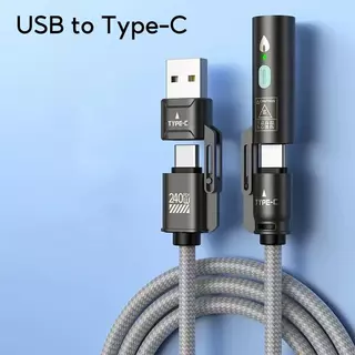 สายเคเบิลข้อมูลจุดระเบิดคอยล์ 240W พร้อม USB-A/Lightning + Dual Type-C, 5FT สายเคเบิลข้อมูลแบบถักไนลอน, ชาร์จ MacBook ได้อย่างรวดเร็ว, iPhone16/15/14/13, Android และอื่นๆ, 480Mbps ข้อมูล trans