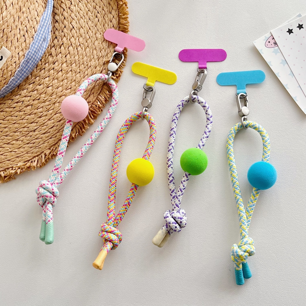 มีชีวิตชีวา สายคล้องข้อมือโทรศัพท์ถักกับปอมปอมที่มีสีสันเชือกเส้นเล็กป้องกันการสูญหายพร้อมแท็บโยงสําหรับสมาร์ทโฟนทุกรุ่น