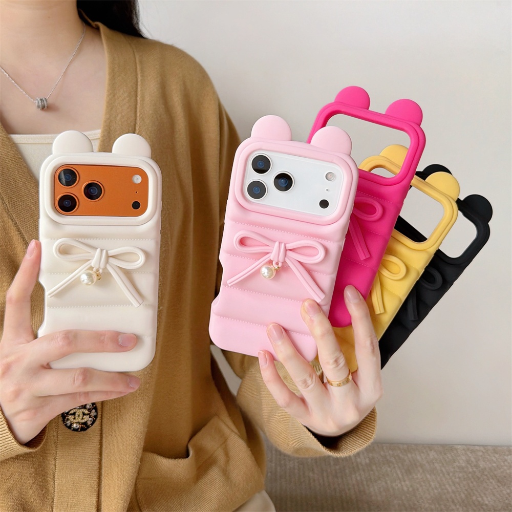 เคสไอโฟนสําหรับ iPhone 17 Pro Max, iPhone 16 Pro Max, iPhone 15 Pro Max, iPhone 14 Pro Max, เคสโทรศัพท์ซิลิโคนอ่อนนุ่มโบว์