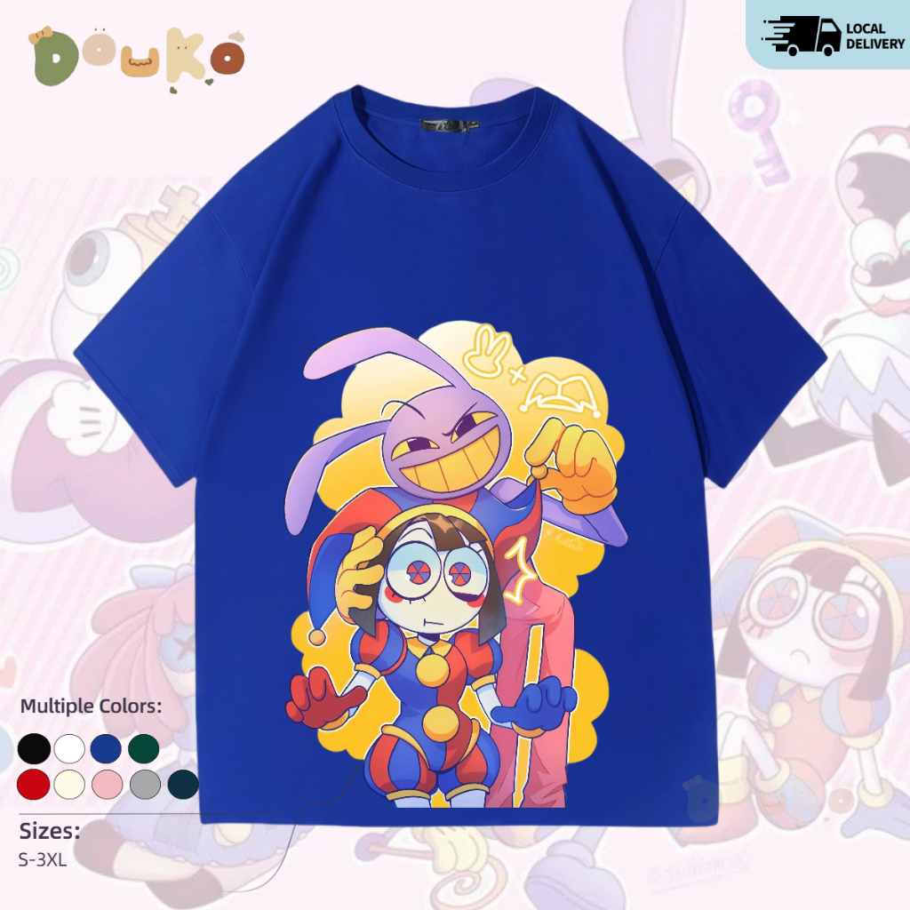 (พร้อมจัดส่งค่ะ) เสื้อยืดสีดำผู้ชาย oversize t shirt Digital Circus ผ้าฝ้ายแท้ unisex  คอลูกเรือ สกรีนด้วยลายแฟชั่น