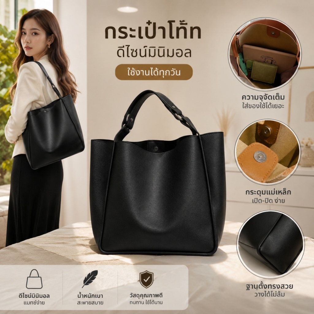 กระเป๋าถือทรงถังสไตล์เกาหลี ขนาดใหญ่ ทำจากหนังเทียม ขนาด 35*30*28 ซม. สายสะพายนุ่ม ปรับได้ น้ำหนักเบา เหมาะสำหรับใช้ในชีวิตประจำวัน 【LuckServeX】