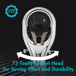 DURATECH ประแจวงล้อ Stubby ขนาด 1/4 นิ้ว, ประแจกระบอก, ไดร์เวอร์ Socket & Bits, 72 ฟัน, โครเมียมอัลลอยด์, เสร็จสิ้นชุบโครเมี่ยม, ซ่อมรถจักรยานยนต์, เครื่องมือซ่อมรถยนต์