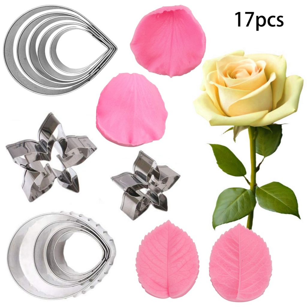 6 รูปแบบ Rose & Leaf Veiner แม่พิมพ์ซิลิโคนดอกไม้เค้กตกแต่งเครื่องมือช็อกโกแลต Gumpaste Mould ช็อกโกแลต,Sugarcraft เครื่องตัด CS409