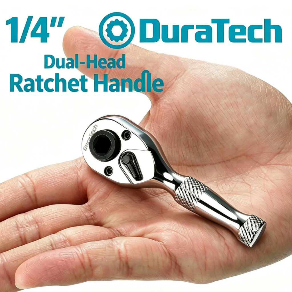 DURATECH ประแจวงล้อ Stubby ขนาด 1/4 นิ้ว, ประแจกระบอก, ไดร์เวอร์ Socket & Bits, 72 ฟัน, โครเมียมอัลลอยด์, เสร็จสิ้นชุบโครเมี่ยม, ซ่อมรถจักรยานยนต์, เครื่องมือซ่อมรถยนต์