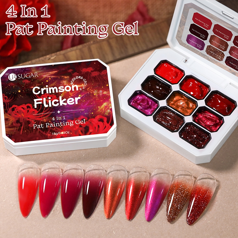 UR SUGAR 4 IN 1 Pat Ombre เจลสะท้อนแสง Glitter ร้อนสีแดง Easy Gradient ภาพวาดเจลสําหรับ DIY ฝรั่งเศสเล็บเล็บ UV สี Art เจล