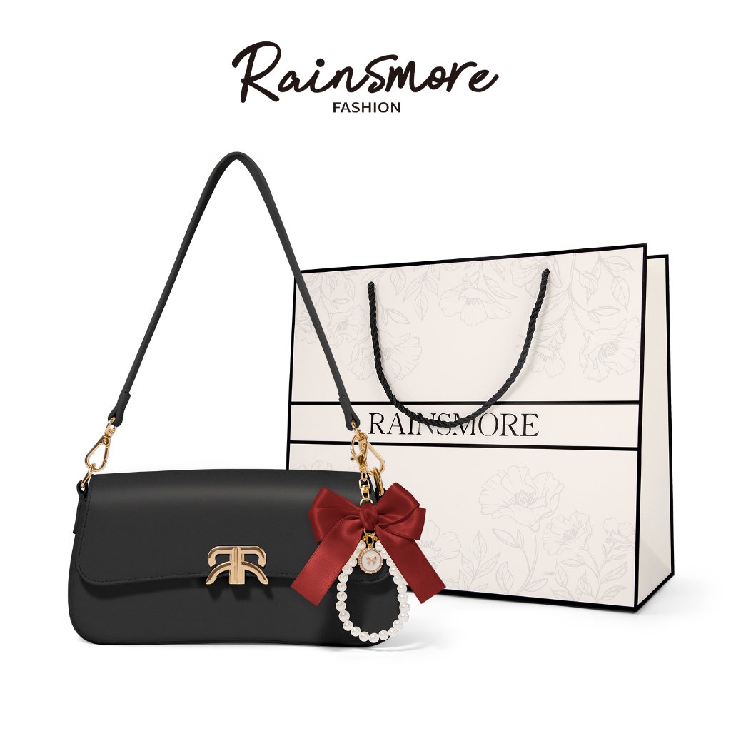 RAINSMORE กระเป๋าใต้วงแขน/สะพายข้างผู้หญิง สไตล์เกาหลี หนัง PU โบว์แดง เพิร์ล แฟชั่นออลแมตช์ เหมาะสำหรับทำงาน/เดท