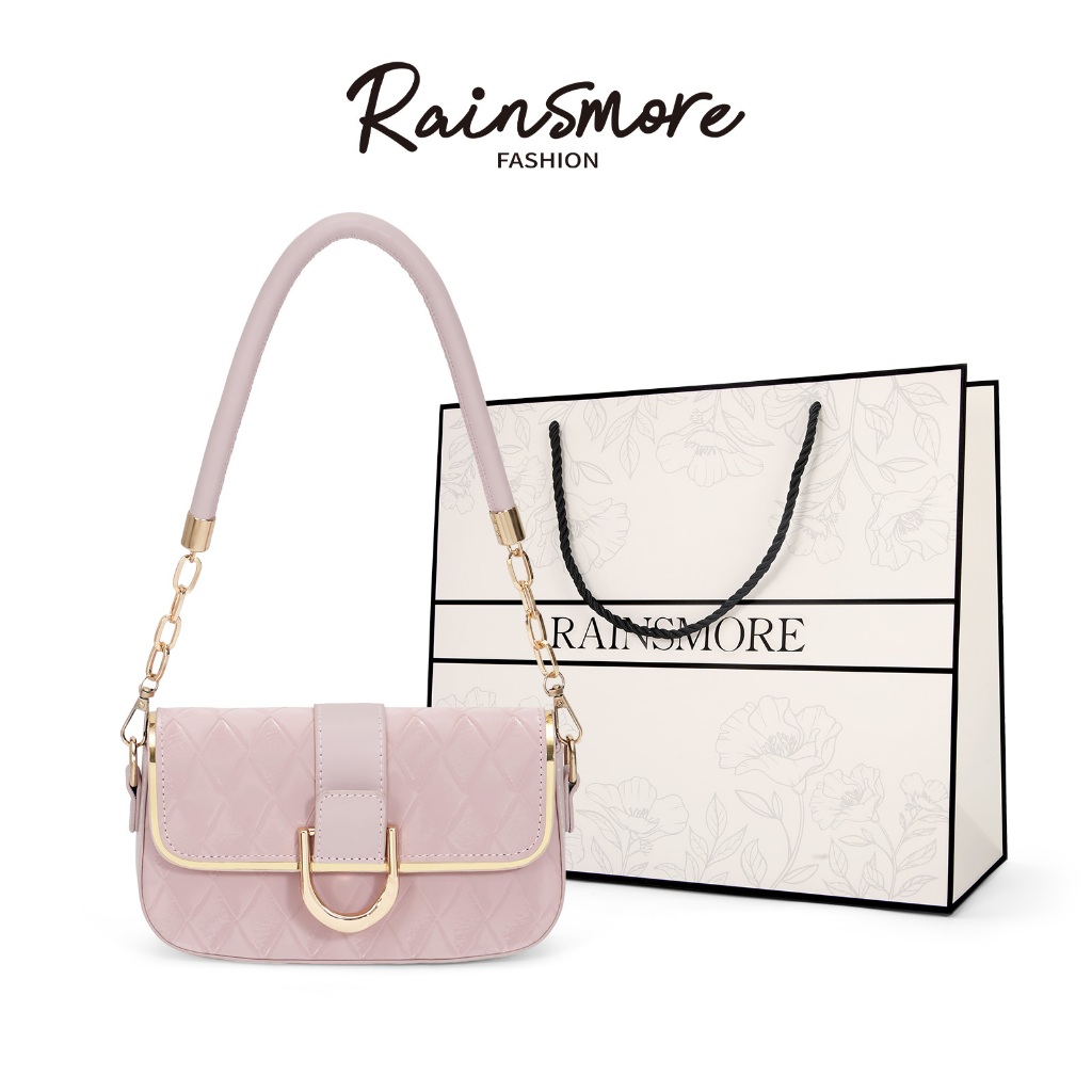 RAINSMORE Diamond Check กระเป๋าสะพายข้างผู้หญิง | Chain Bag สีมาร์คرونพิงค์ ดีไซน์คล้องบั๊กเกิลโลหะ สไตล์หวานทันสมัย/หรูหราอเนกประสงค์ สำหรับโอกาสเดท/ออกกำลังกาย