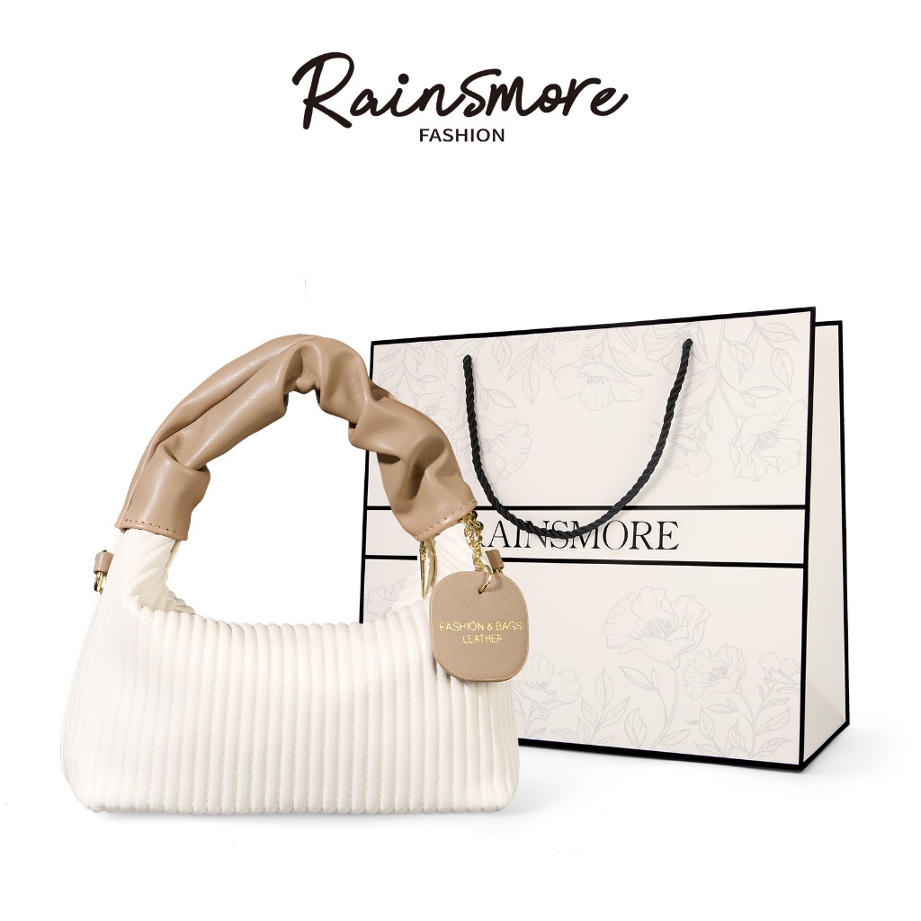 RAINSMORE กระเป๋าถือ/สะพายข้างผู้หญิง สไตล์เกาหลี ลายแนวตั้ง เท็กเจอร์ ดีไซน์นิช แฟชั่นออลแมตช์ คาสวอล สำหรับทำงาน/เรียน/ออกไปเดินทาง