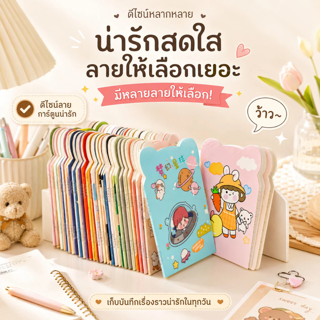 สมุดโน้ต สมุดบันทึก สมุดจดศัพท์ ไดอารี่ ปกอ่อน ลายการ์ตูนน่ารัก A00034