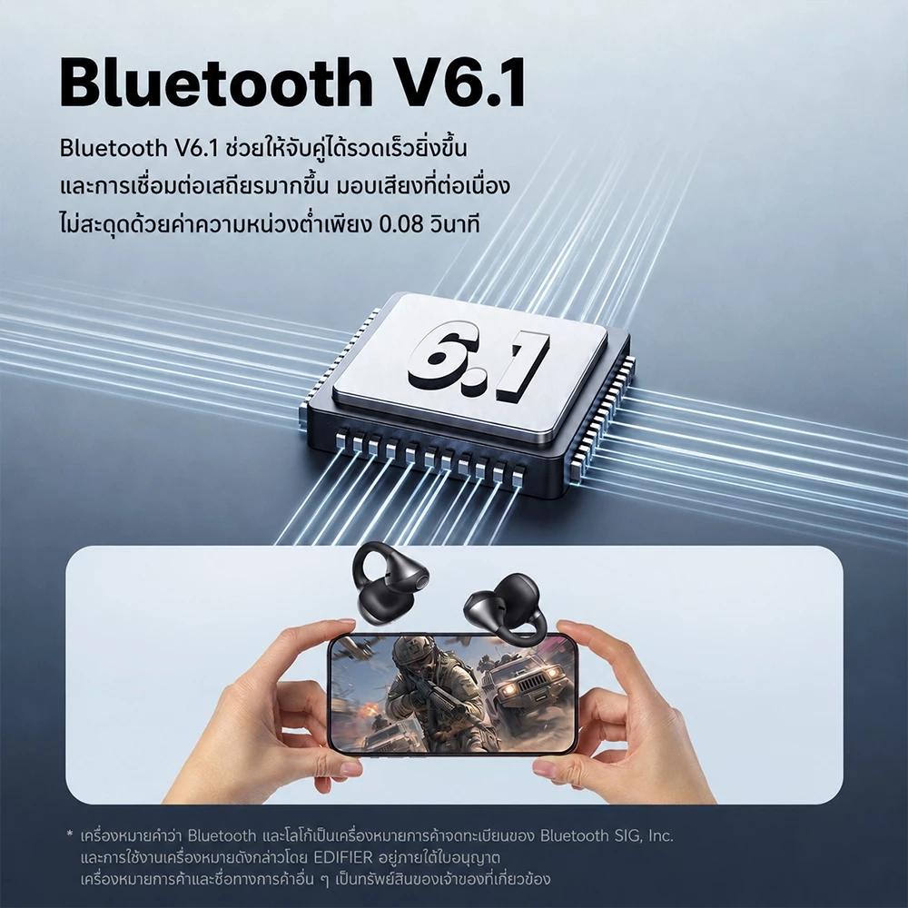 【New】Edifier Comfo Bass หูฟังไร้สายแบบเปิดหูดีไซน์ทันสมัย ​​เสียงทรงพลัง บลูทูธ 6.1 ระบบแปลเสียง AI โหมดเกมมิ่งความหน่วงต่ำ 0.08 วินาที การเชื่อมต่อหลายอุปกรณ์ กันน้ำระดับ IP55 thumbnail 7