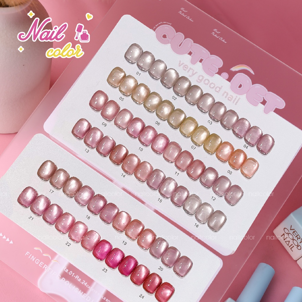 [สต๊อกพร้อมประเทศไทย]✨VERY GOOD NAIL 24 สีสีชมพูโปร่งใส Cats Eye NAIL ชุดกาวยาทาเล็บ (ฟรีกระดานสี) Full Color Nude Powder/ชานม/Rose Gold Full Coverage ลูกปัดแก้ว Water Gloss Effect ผงแม่เหล็กความหนาแน่นสูง Easy to Magnetic
