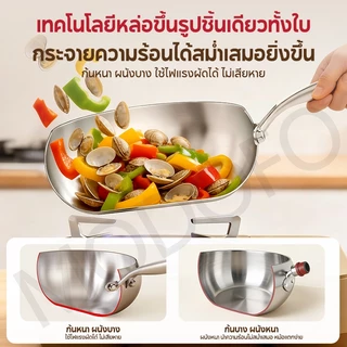 MODOFO สแตนเลส 24/26/28ซม กระทะผัด พร้อมฝาปิด กระทะก้นลึก ด้ามจับสแตนเลส กระทะเคลือบสารกันติด