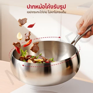 MODOFO สแตนเลส 24/26/28ซม กระทะผัด พร้อมฝาปิด กระทะก้นลึก ด้ามจับสแตนเลส กระทะเคลือบสารกันติด
