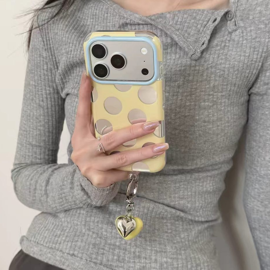 Minimalist ผิวเงิน polka dots Hard Case พร้อม Lanyard เข้ากันได้กับ iPhone 15 pro max 16 pro max 17 pro max Cover