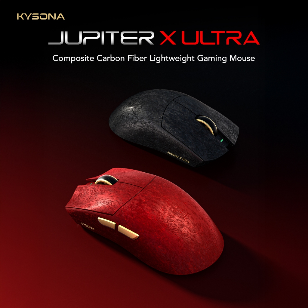 KYSONA Jupiter X Ultra Nordic54L15 61g Super-light Weight Gaming Mouse ไร้สาย Dual-8K PAW3950 เซ็นเซอร์สูงสุด 30000 DPI คอมโพสิตคาร์บอนไฟเบอร์การออกแบบตามหลักสรีรศาสตร์